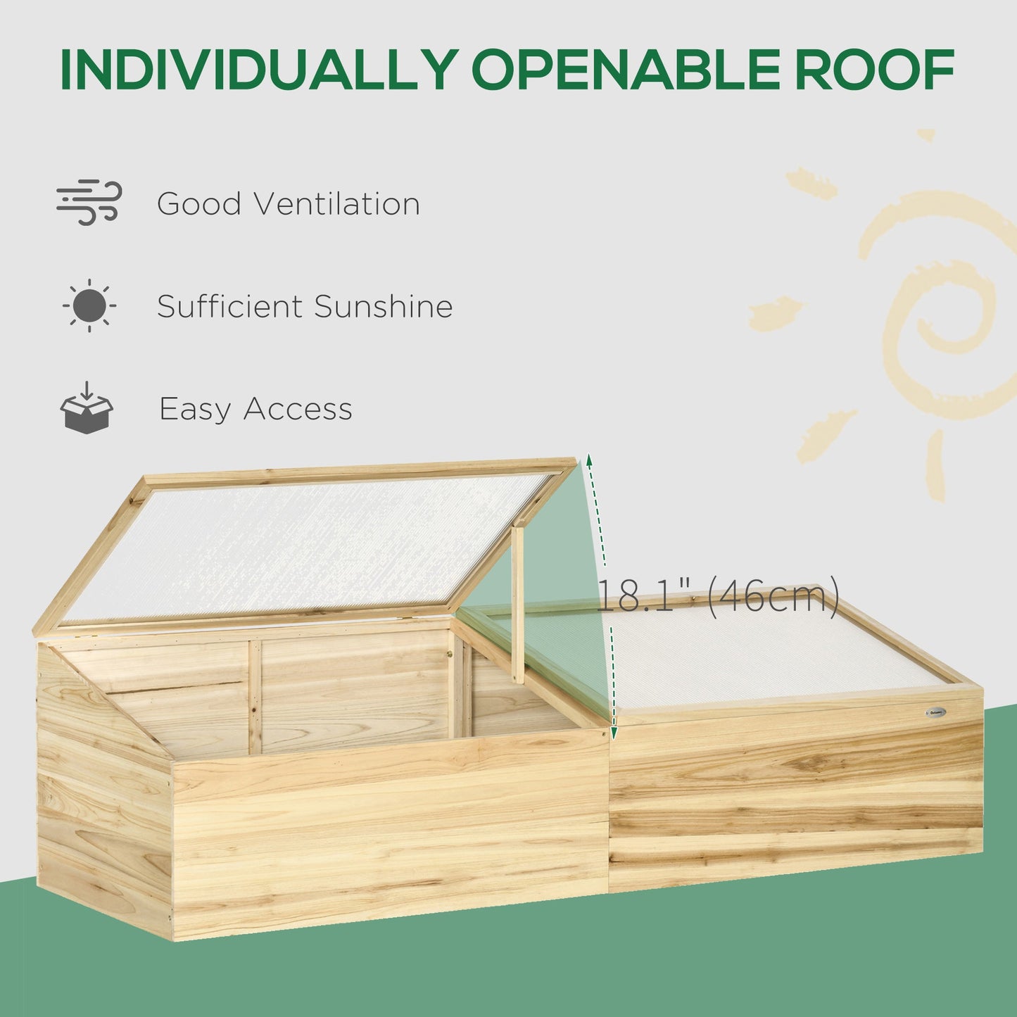 Wooden Cold Frame with Openable Roof, Portable Mini Greenhouse for Indoor, Outdoor, Flowers, Vegetables, Plants, 66.9"x19.7"x17.7", Natural at Gallery Canada