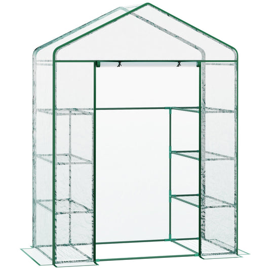 56" x 29" x 77" Portable Walk-in Greenhouse Garden Flower Plant Growing Warm House w/ 4 Tier Shelves and Roll Up Zippered Door, Transparent - Gallery Canada