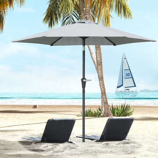 Outdoor Patio Sun Umbrella, 6 Ribs, Light Grey Patio Umbrellas Light Grey at Gallery Canada