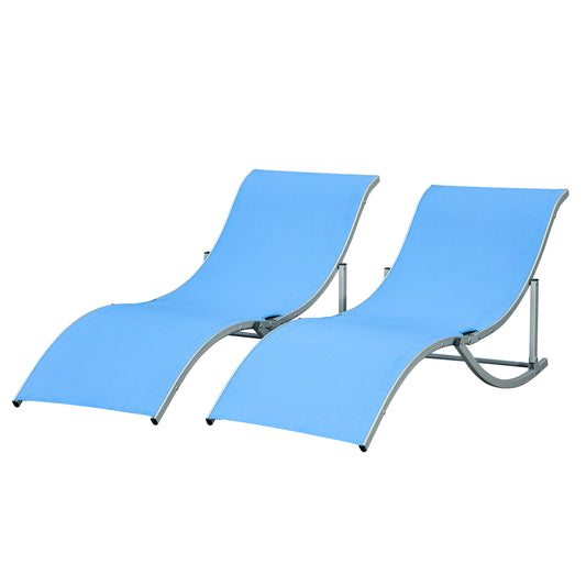Pool Chaise Lounge Chairs Set of 2, S-shaped Foldable Outdoor Chaise Lounge Chair Reclining for Patio Beach Garden With 264lbs Weight Capacity, Blue