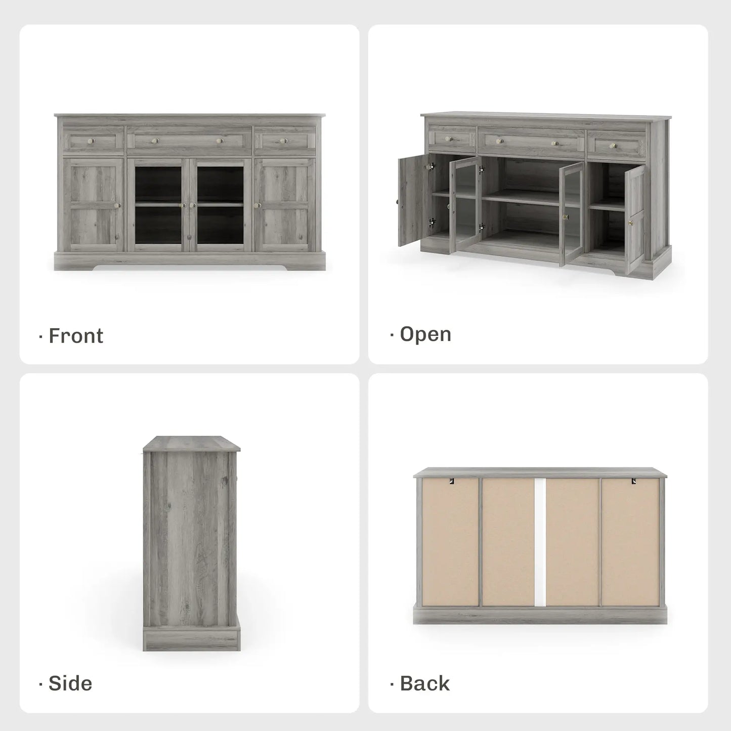 Sideboard Buffet Cabinet, Coffee Bar with Glass Doors, Adjustable Shelves, Weathered Grey Oak, Grey Bar Cabinets at Gallery Canada
