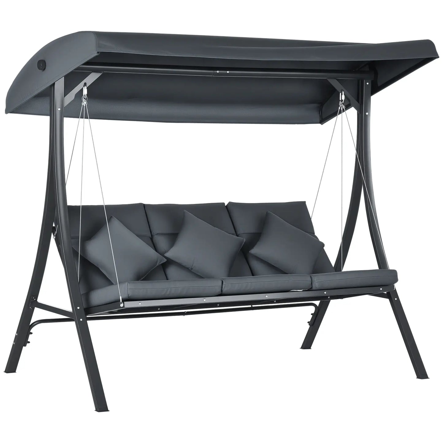 3-Person Patio Swing Chair, Adjustable Canopy, Cushioned Seat, Dark Grey Patio Swings with Stand at Gallery Canada