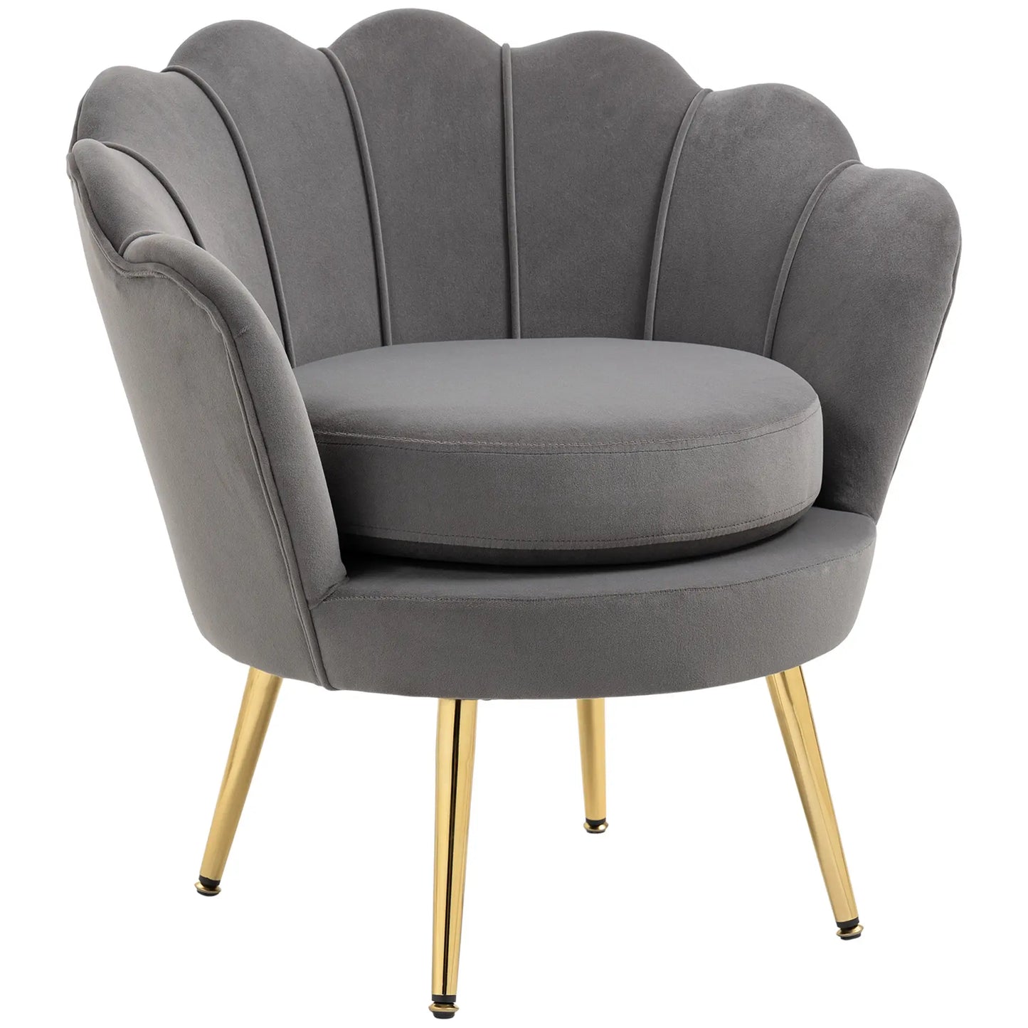 Modern Accent Chair, Velvet-Touch Fabric Leisure Club Chair with Gold Metal Legs for Bedroom, Grey Accent Chairs at Gallery Canada