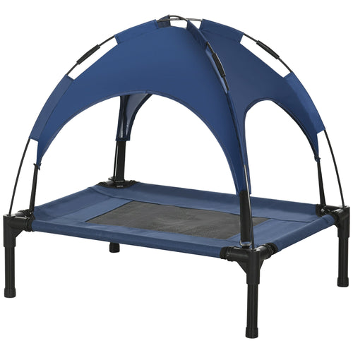 Elevated Cooling Pet Bed Portable Raised Dog Cot with Canopy for Small-Sized Dogs, Dark Blue