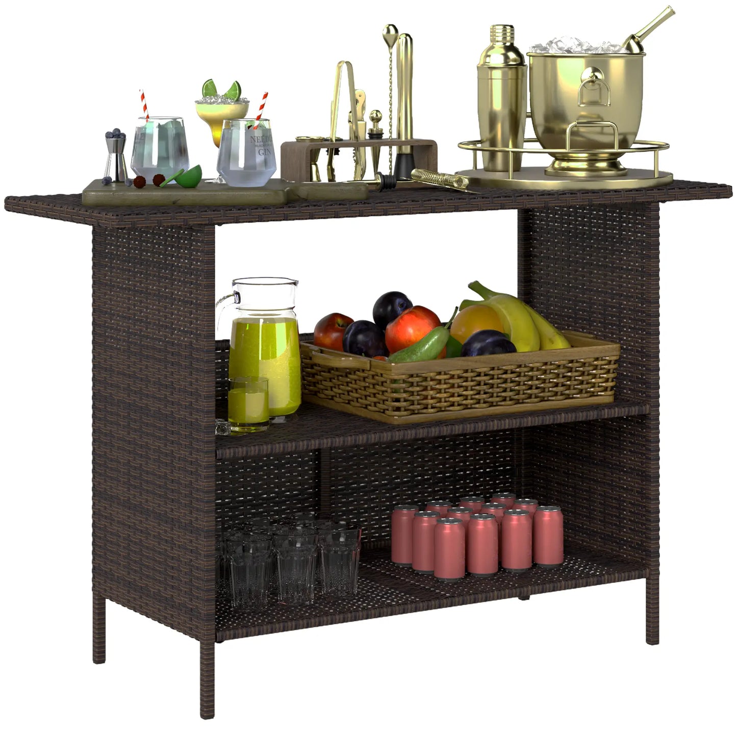 Wicker Outdoor Bar Table, PE Rattan, 2 Shelves, Steel Frame, Dark Brown Bistro Sets at Gallery Canada