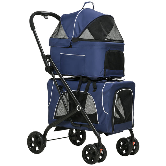 3-in-1 Double Pet Stroller for Small Miniature Dogs Cats with Removable Carrier, Foldable Travel Carrier Bag, Car Seat, Blue - Gallery Canada
