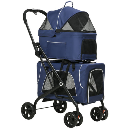 3-in-1 Double Pet Stroller for Small Miniature Dogs Cats with Removable Carrier, Foldable Travel Carrier Bag, Car Seat, Blue at Gallery Canada