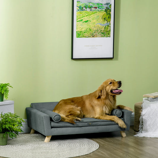 Dog Sofa Bed, Removable Pillows, Washable Cushion, Water-resistant, Medium Large, Grey Dog Sofas Grey, Natural Wood at Gallery Canada
