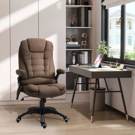 Fauteuil de massage inclinable pour bureau, dossier haut, roues pivotantes, marron