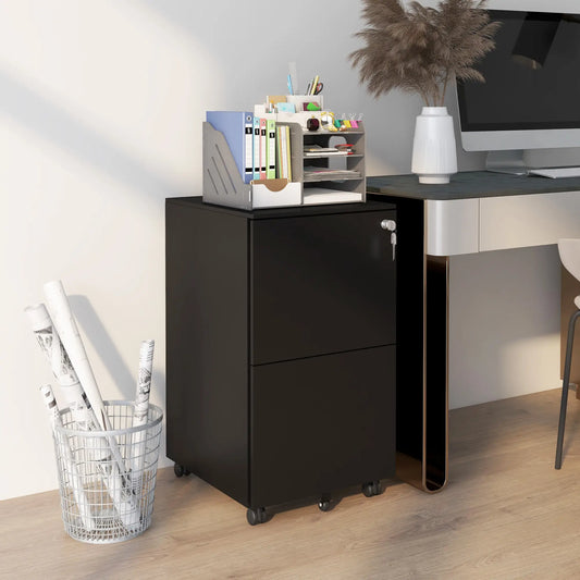 2-Drawer Steel Filing Cabinet on Wheels, Lockable, Adjustable Hanging Bar, Black Office Cabinets & Cupboards Black at Gallery Canada