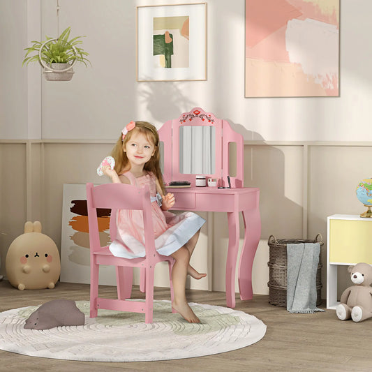 Kids Vanity Set, Dressing Table with Mirror, Drawer, Ages 3-8, Pink Toy Vanity Pink at Gallery Canada
