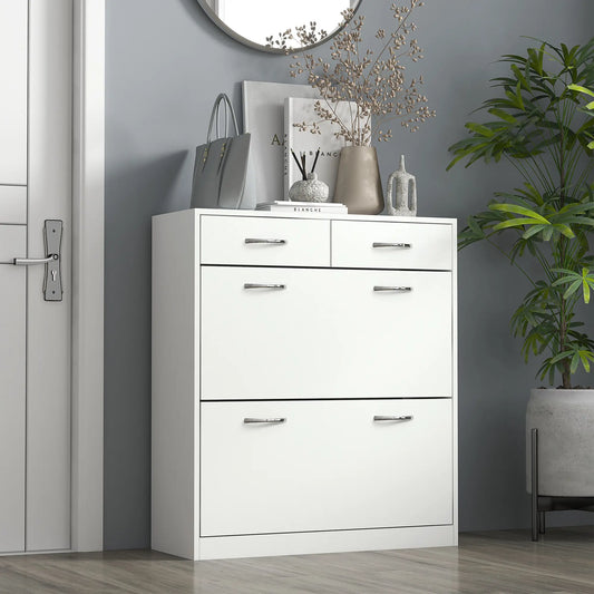 Narrow Shoe Storage, 2 Flip Drawers, Adjustable Shelves, 12 Pairs, White Shoe Storage Cabinets & Racks White at Gallery Canada