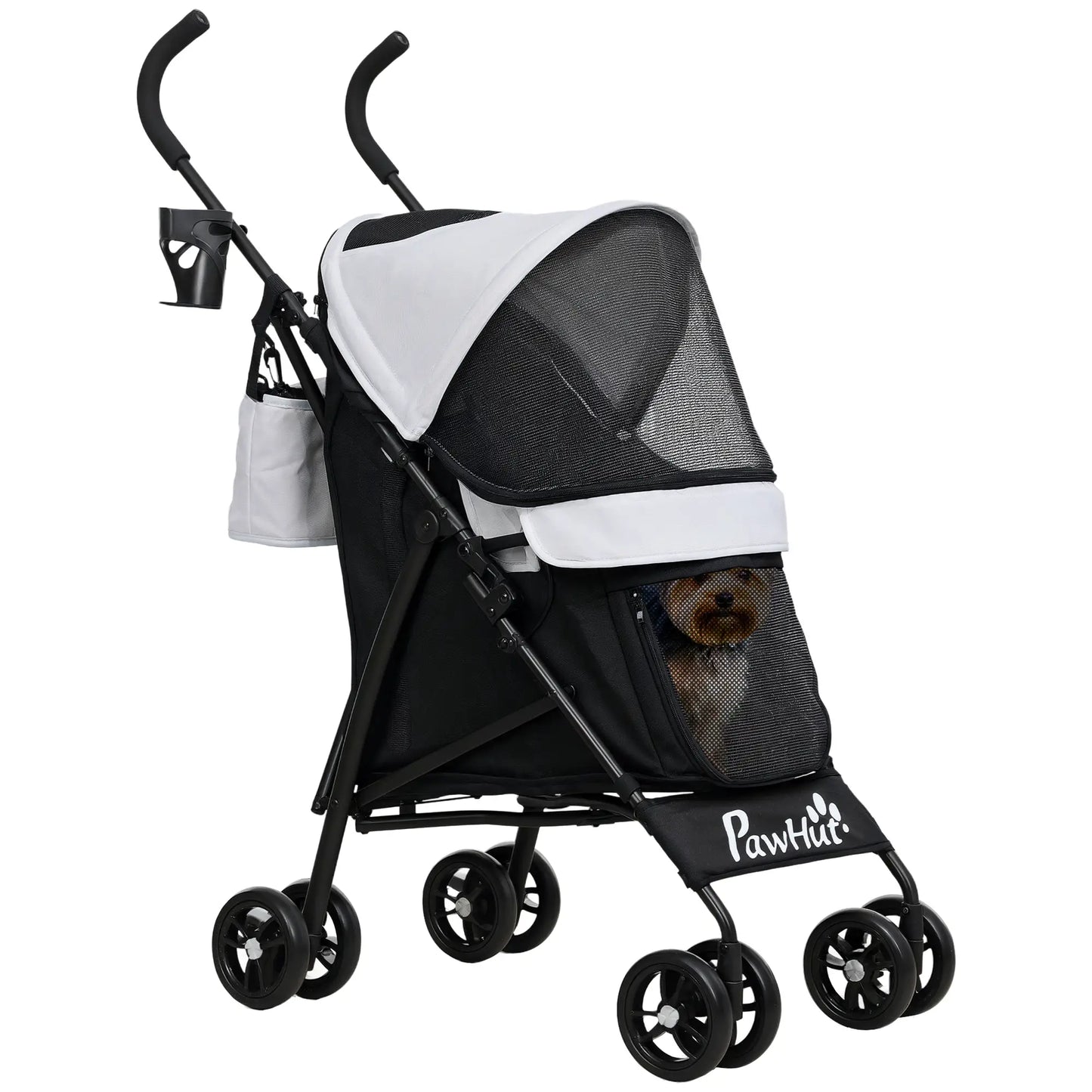 Foldable Dog Stroller, Lightweight, Storage Bag, Cup Holder, Light Grey Dog Bike Trailers & Strollers at Gallery Canada