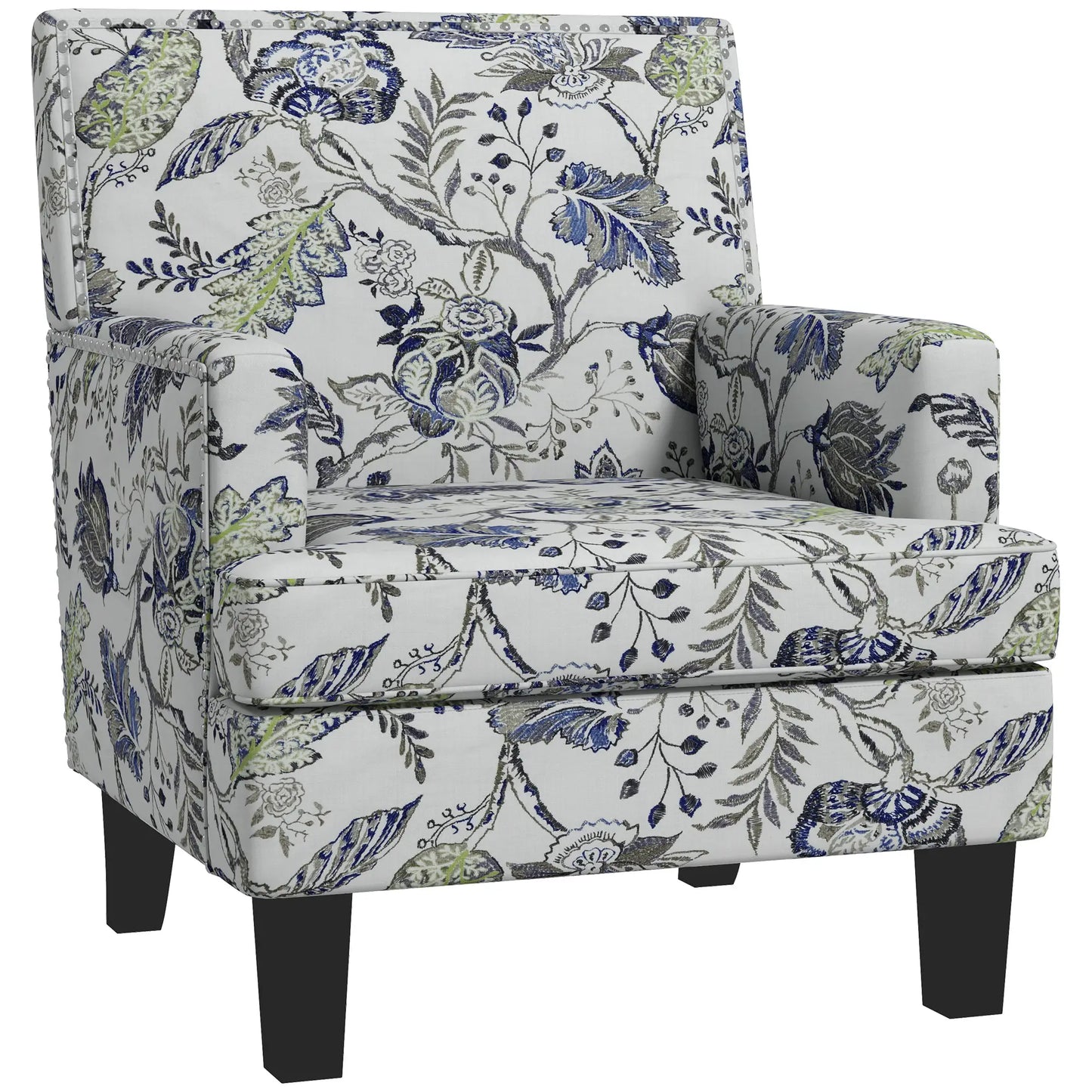 Upholstered Armchair, Mid-Century Accent Chair, Floral Pattern, Nailhead Trim, Multicolour Accent Chairs at Gallery Canada