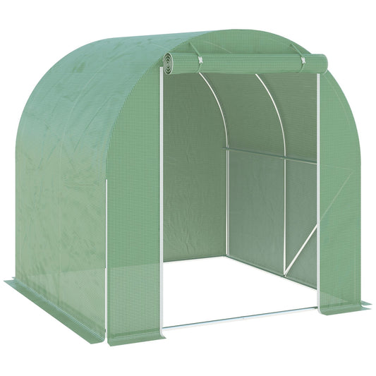 6.6' x 6.6' x 6.6' Tunnel Greenhouse Outdoor Walk-In Hot House with Roll-up Windows and Zippered Door, Steel Frame, PE Cover, Green at Gallery Canada