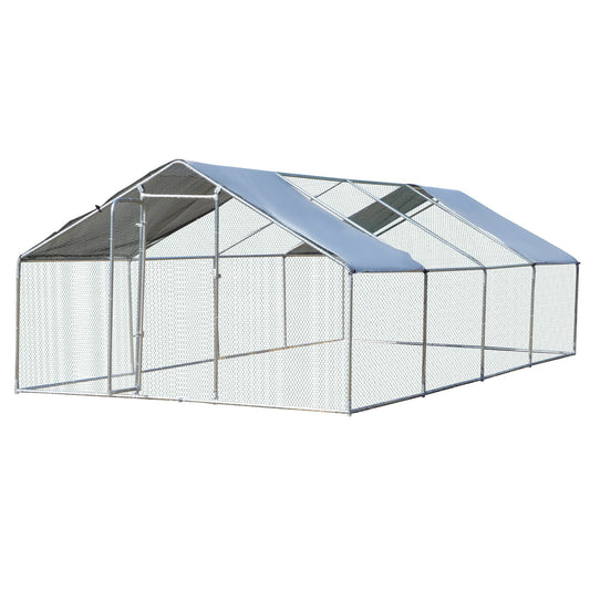Chicken Run Walk-In Metal Chicken Coop, 3 Rooms Galvanized Poultry Cage Outdoor with Waterproof UV-Protection Cover for Rabbits, Ducks, 9.8' x 26.2' - Gallery Canada