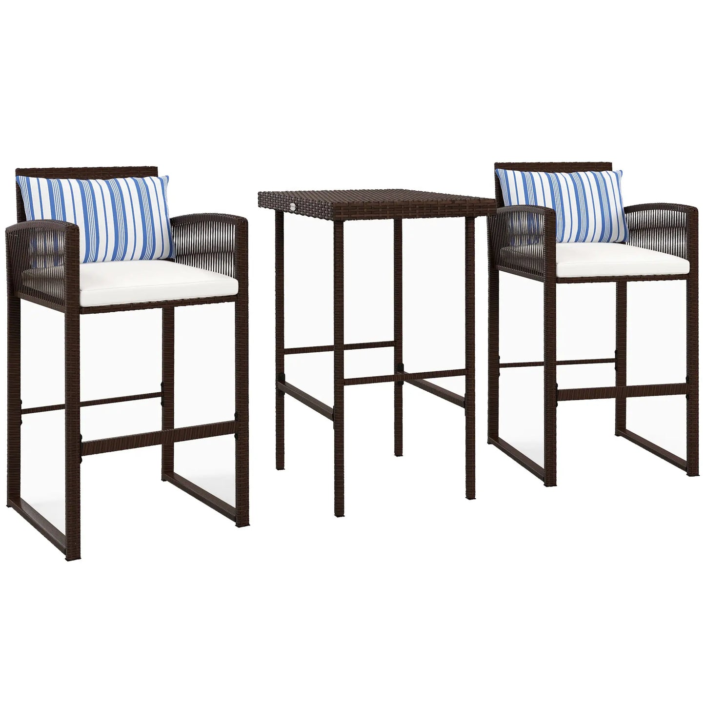 3-Piece Wicker Bar Set, Patio Table with Cushions, 25.2" x 19.3" x 37", White Bistro Sets at Gallery Canada