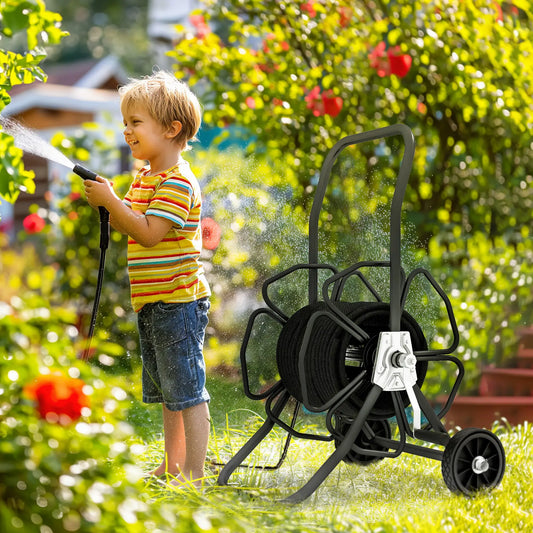 5/8" Hose Reel Cart, 98 ft, Garden Water Hose with Wheels, Black Garden Accessories Black at Gallery Canada