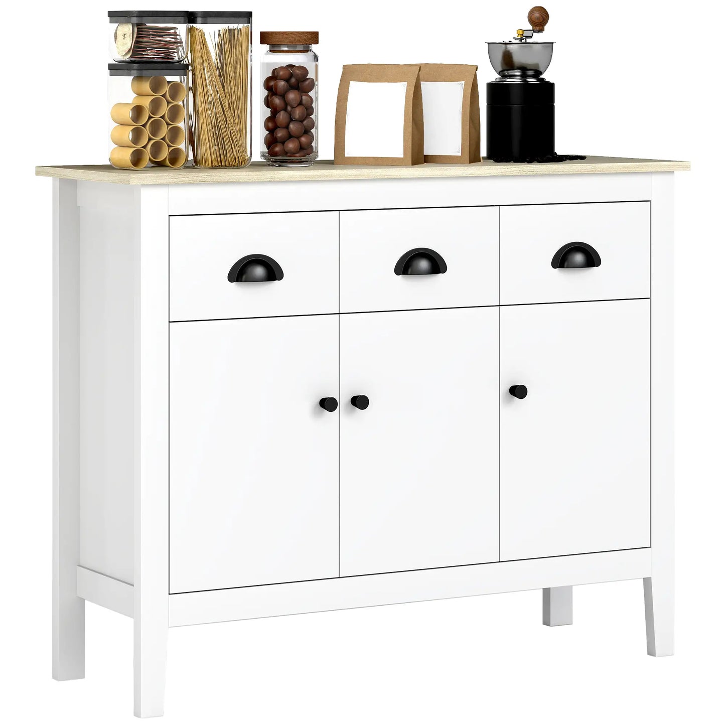 40" Sideboard Buffet Cabinet, 3 Drawers, 2 Adjustable Shelves, White