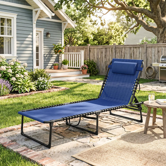 Outdoor Folding Lounge Chair, 4-Level Adjustable, Navy Blue Lounger Chairs Navy Blue at Gallery Canada