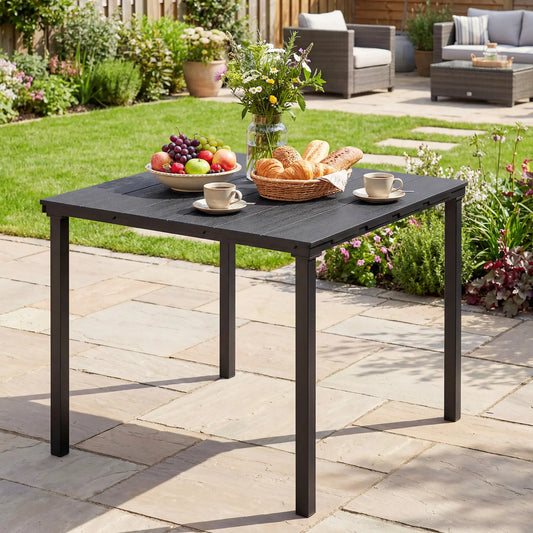 Outdoor Dining Table For 4, Square HDPE Patio Table With Metal Legs, Black Patio Dining Tables Black at Gallery Canada