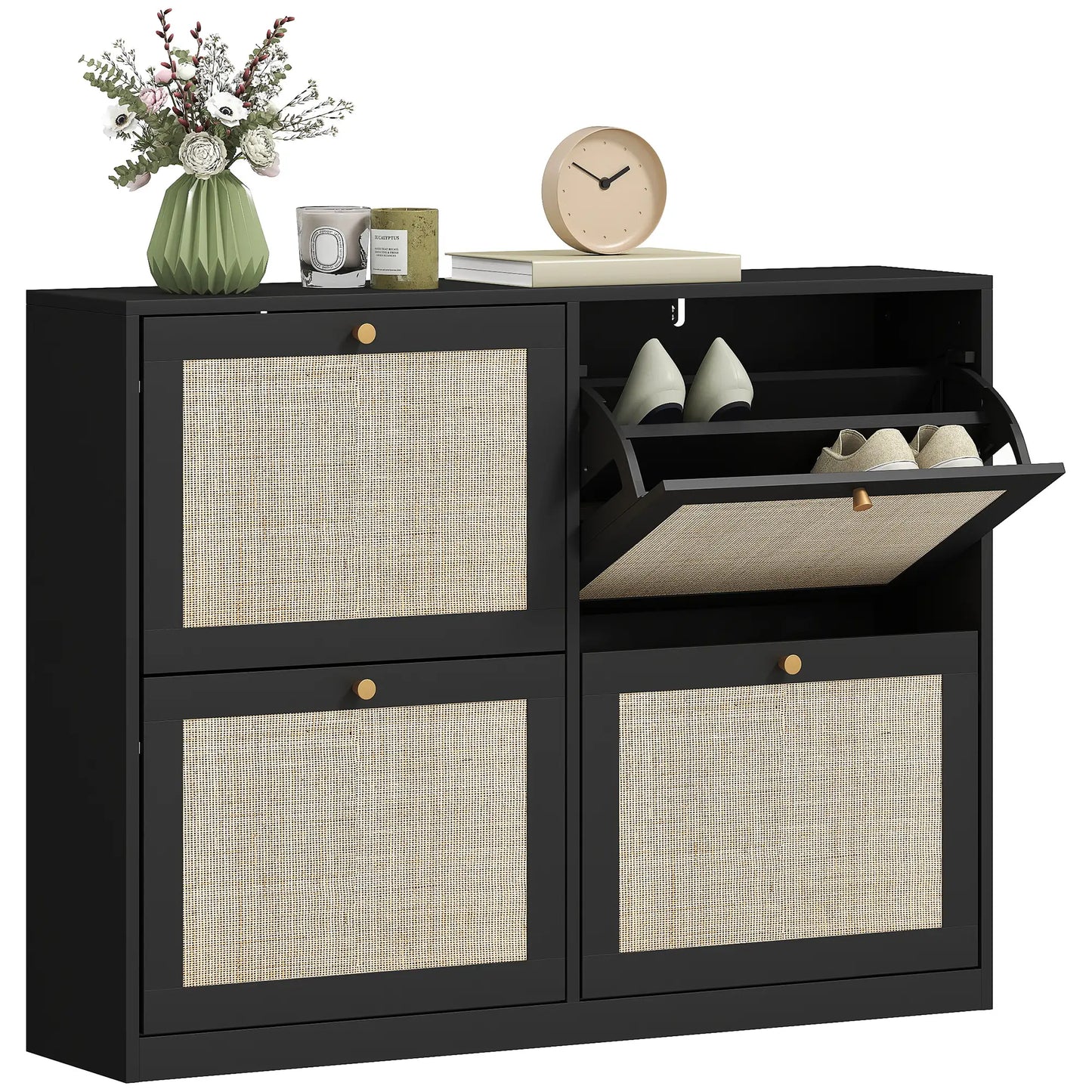 Narrow Shoe Storage Cabinet, 4 Flip Drawers, Adjustable Shelves, 20 Pairs, Black Shoe Storage Cabinets & Racks at Gallery Canada