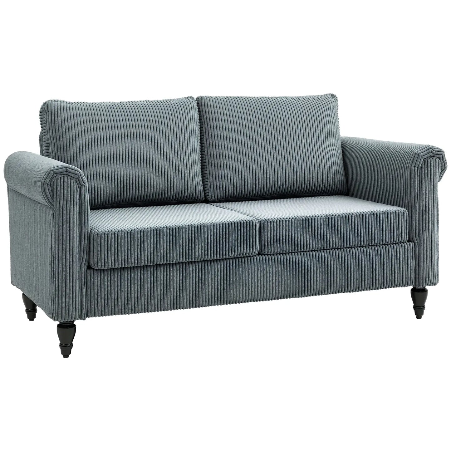Vintage Loveseat, Fabric 2 Seater Sofa, Rolled Arms, Rubber Wood Legs, Grey 2-Seater Sofas at Gallery Canada