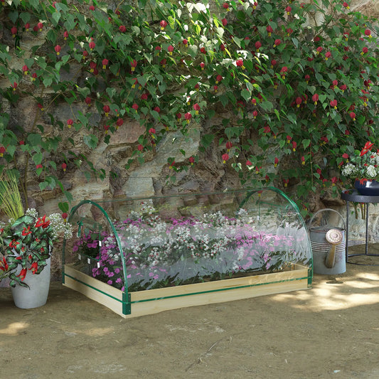 12 Pocket Raised Garden Bed, Greenhouse with Roll Up Windows, 4' x 3' x 2', Natural Wood Raised Garden Beds Natural at Gallery Canada