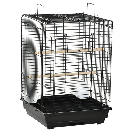 23" Bird Cage Flight Parrot House Cockatiels Playpen with Open Play Top and Feeding Bowl Perch Pet Furniture Black - Gallery Canada