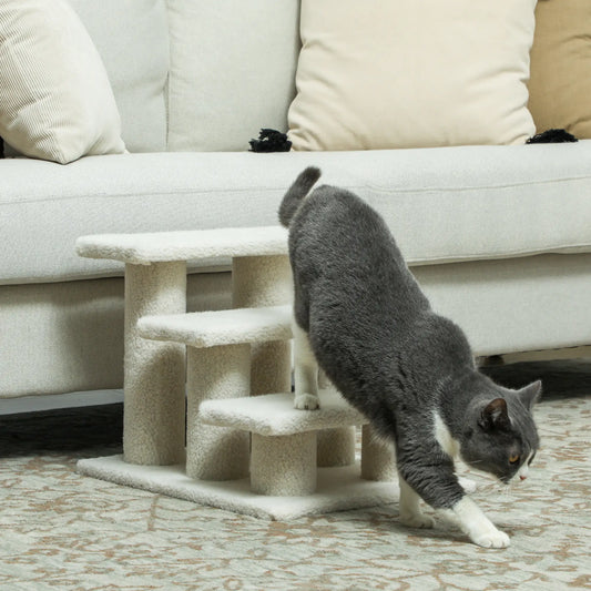 18" 3 Tier Pet Stairs, Dog Cat Step, Scratch Post, Beige Cat Trees Beige at Gallery Canada