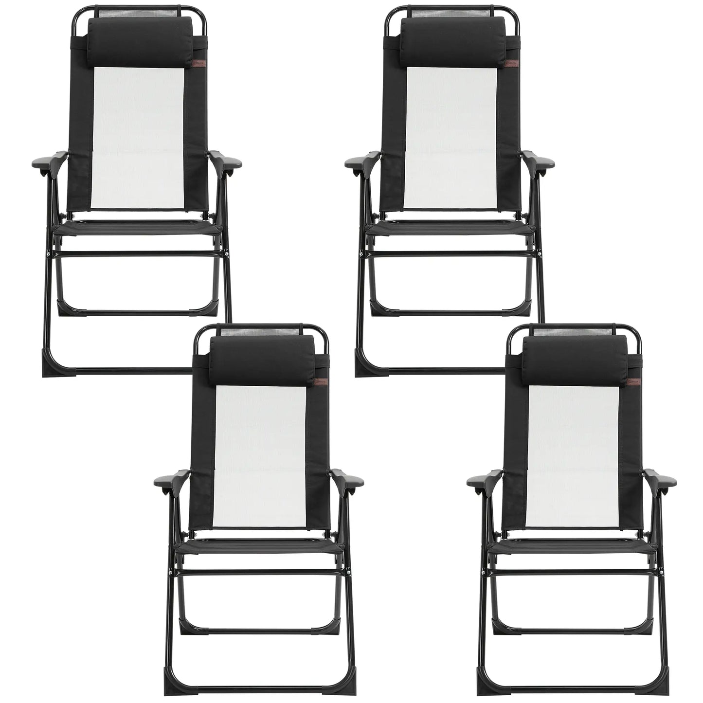 Set of 4 Camping Chairs, Adjustable Backrest, Removable Headrest, Black Patio Chairs at Gallery Canada