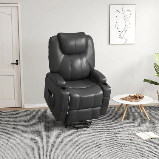 Power Recliner, Electric Lift Chair for Elderly with Footrest, Remote Control, Side Pockets and Cup Holders, Grey Electric Power Lift Chairs Grey at Gallery Canada