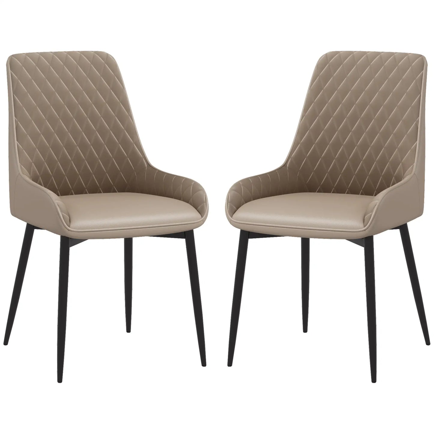 Modern Dining Chairs Set of 2, PU Leather, Metal Legs, Khaki Dining Chairs at Gallery Canada
