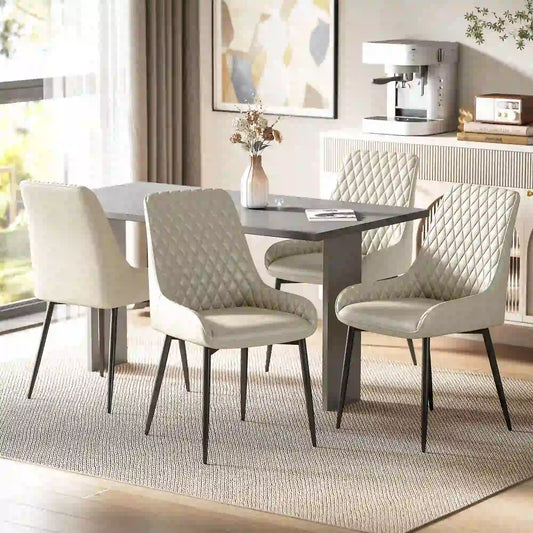 Upholstered Kitchen Chairs Set of 4, Diamond Tufting, Steel Legs, Khaki Dining Chairs Khaki at Gallery Canada