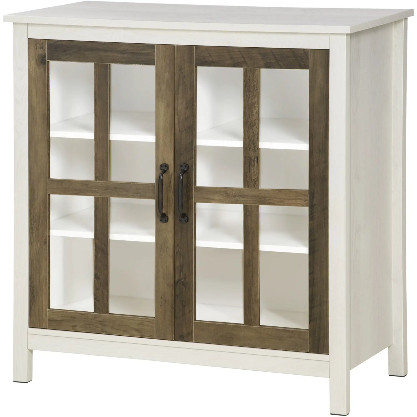Glass Door Buffet Cabinet, 2 Doors, Adjustable Shelf, Distressed White, White Bar Cabinets at Gallery Canada