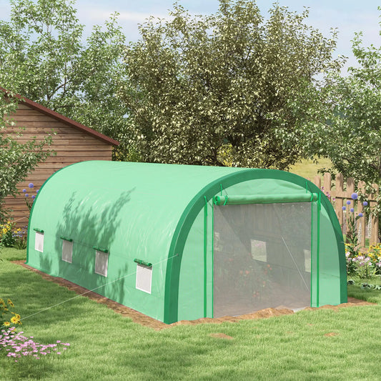 19.5' x 10' x 6.5' Tunnel Greenhouse, Mesh Door, Windows, Green Tunnel Greenhouses Green at Gallery Canada