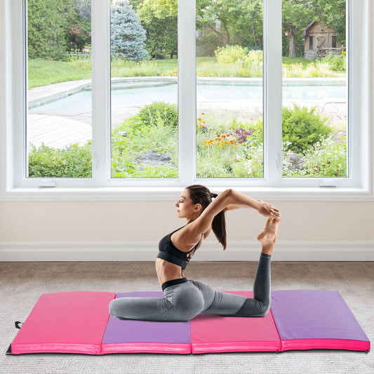 4'x10'x2'' Folding Tumbling Mat, Exercise Mat for Yoga, MMA, Pink and Purple Gymnastics Mats Pink and Purple at Gallery Canada