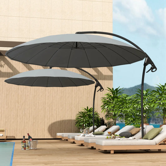 9FT Cantilever Umbrella, 16 Fibreglass Ribs, Offset Hanging, Grey Offset Cantilever Umbrellas Grey at Gallery Canada