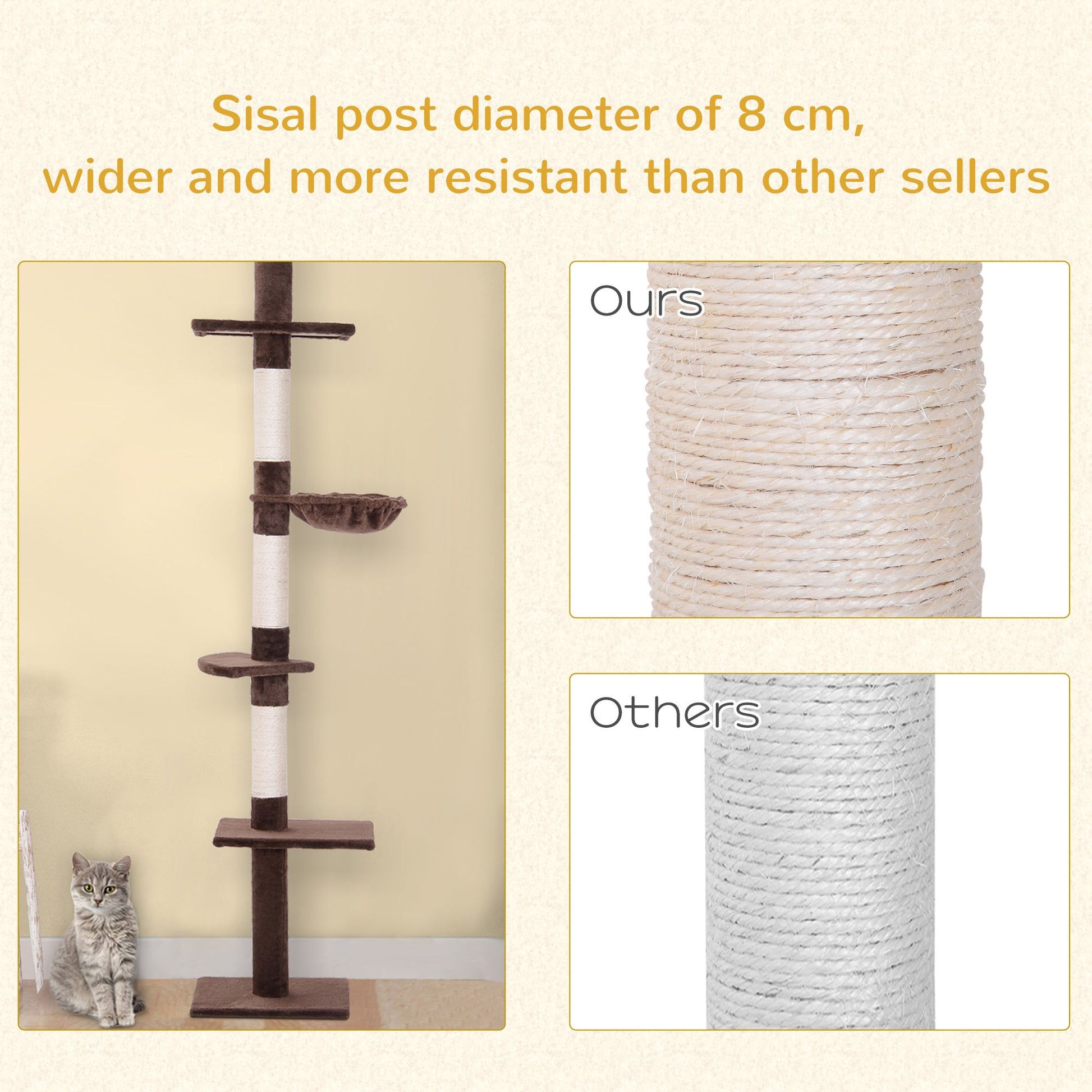 8.5ft Cat Climbing Tree 5-Tier Kitty Activity Center with Scratching Post Brown and White at Gallery Canada