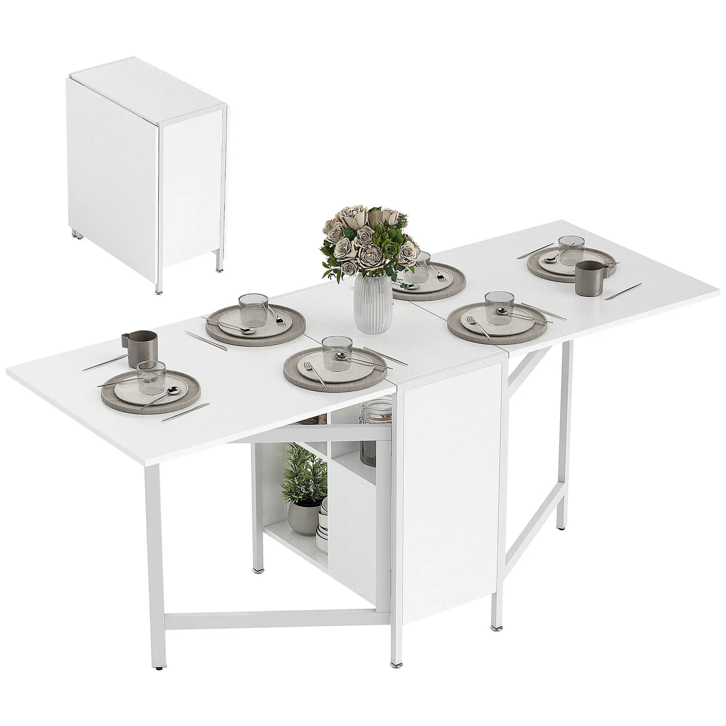 Foldable Drop Leaf Table With Hideaway Shelves, Brown Dining Tables at Gallery Canada