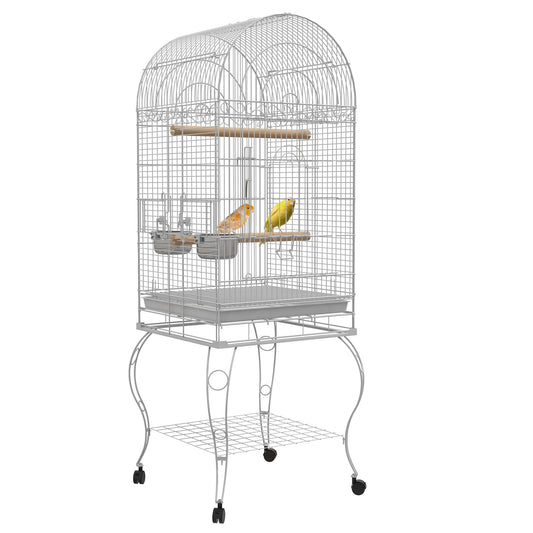 Play Open Top Bird Cage 60" Parrot Cage for Cockatiel, Sun Conure with Rolling Stand, Removable Tray, Perches, Storage Shelf White, 20.1" x 20.1" at Gallery Canada