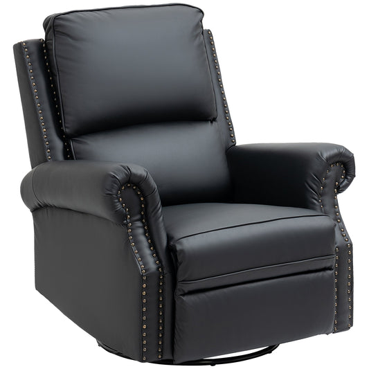 Manual Recliner Chair 360° Swivel Rocking Armchair Sofa with PU Leather Padded Cushion and Backrest for Living Room Black at Gallery Canada