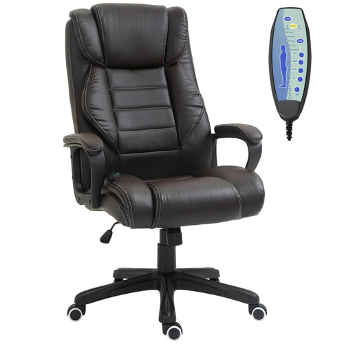 Massage Office Chair, High Back Executive Office Chair with 6-Point Vibration, Adjustable Height, Swivel Seat and Rocking Function, Brown