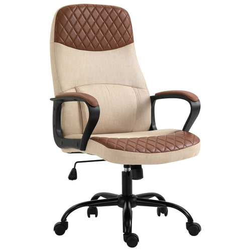 Massage Office Chair, Swivel Chair with 2-Point Vibration Lumbar, USB Power and Adjustable Height, Brown and Beige
