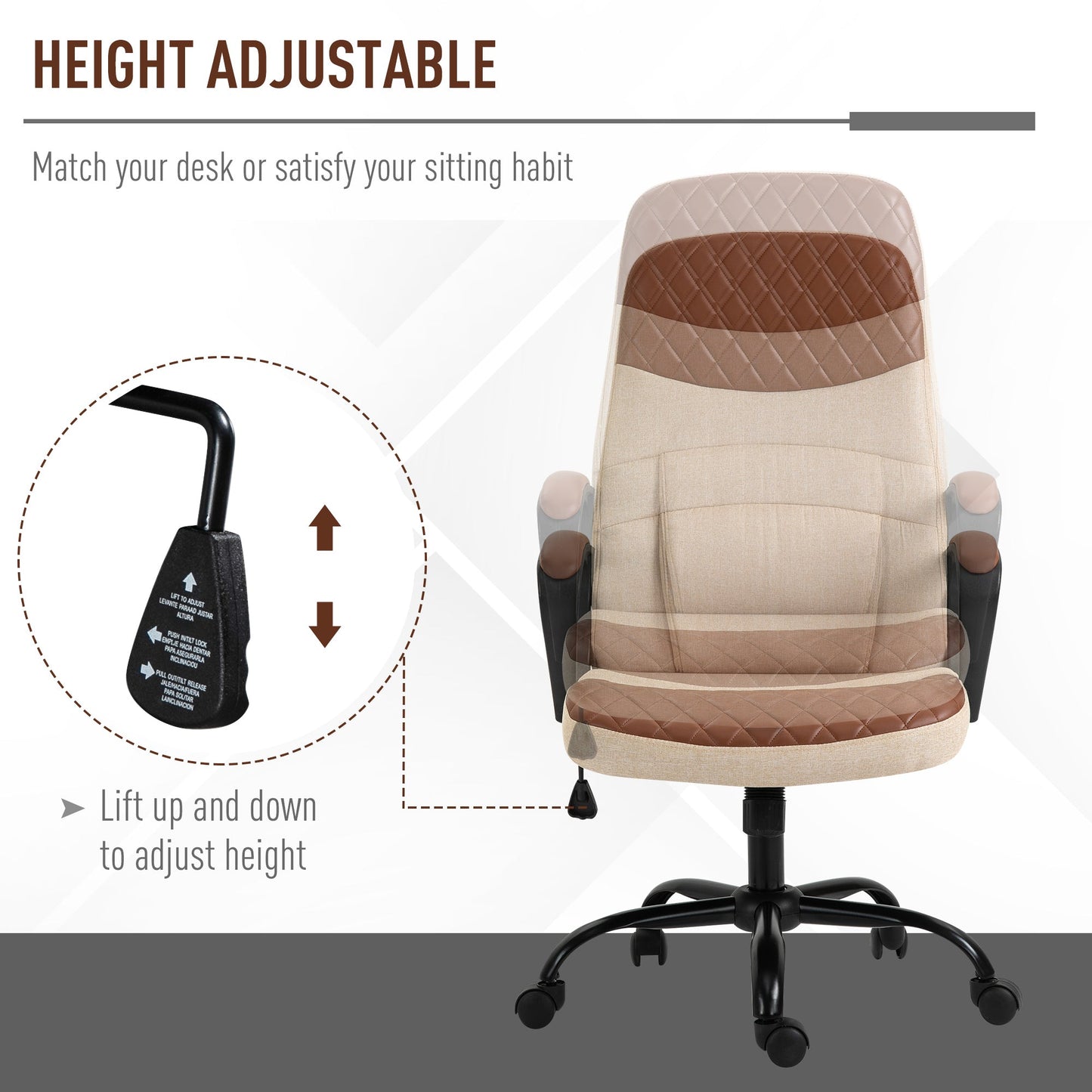 Massage Office Chair, Swivel Chair with 2-Point Vibration Lumbar, USB Power and Adjustable Height, Brown and Beige at Gallery Canada