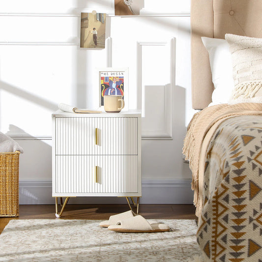 Modern Nightstand, 2 Drawers, Metal Legs, Bedroom Living Room, White Bedside Tables White at Gallery Canada