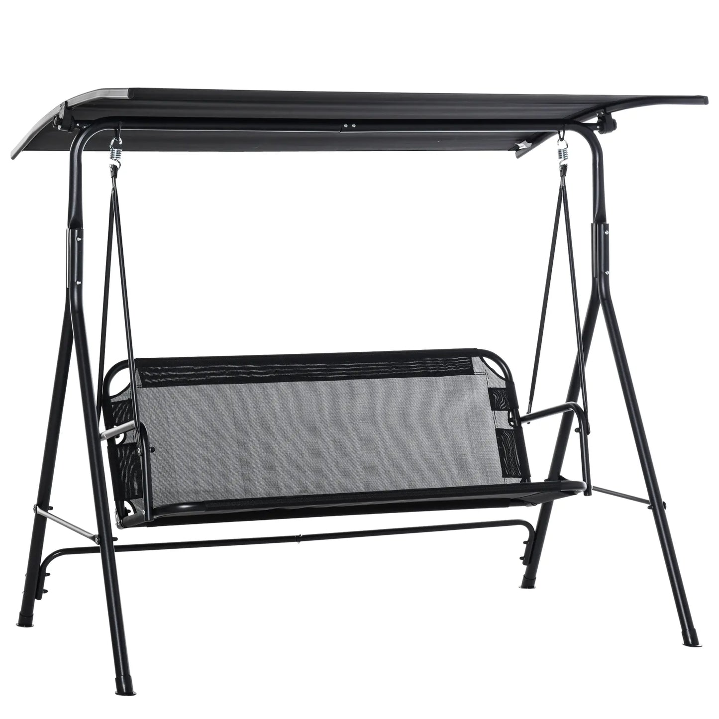 2-Person Porch Swing Chair, Adjustable Canopy, Breathable Seat, Black Patio Swings with Stand at Gallery Canada