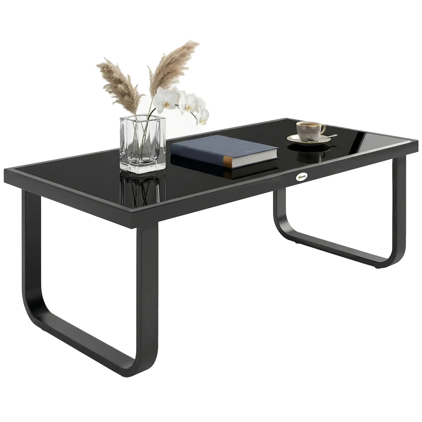 Outdoor Patio Coffee Table, Rectangle Metal Side Table, Tempered Glass Tabletop Patio Side Tables at Gallery Canada