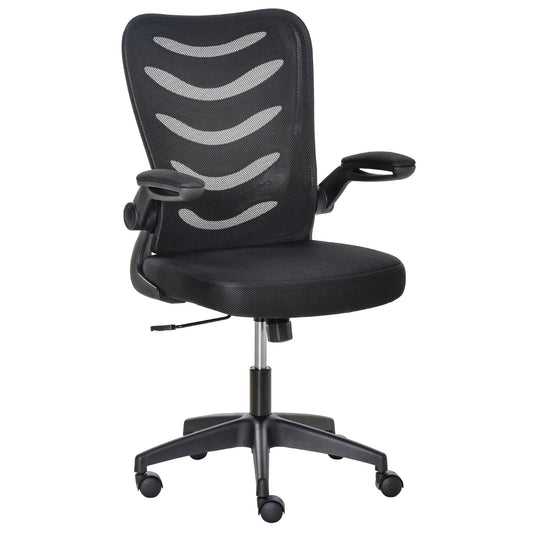 Mesh Home Office Chair Mid Back Task Desk Chair with Lumbar Back Support, Flip-Up Arm, Adjustable Height, Black at Gallery Canada