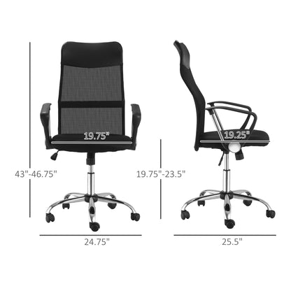 Mesh Office Chair, High Back Desk Chair, Swivel Computer Chair with Adjustable Height, Wheels, Black at Gallery Canada